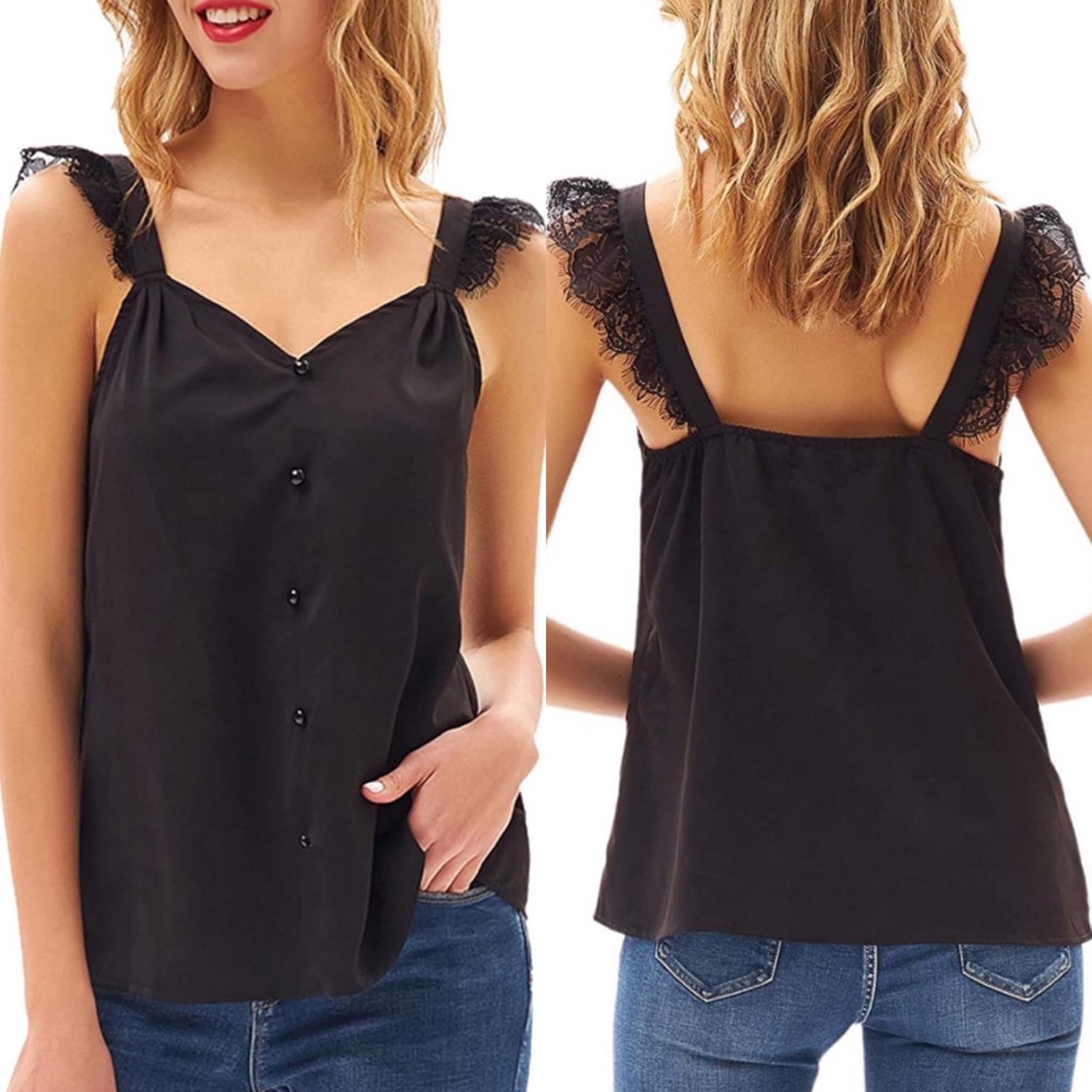 Lace V-Neck Button-Accent Top